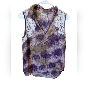 Kimchi Blue - Urban Outfitters - Purple Abstract Lace Sleeveless Blouse Size M
